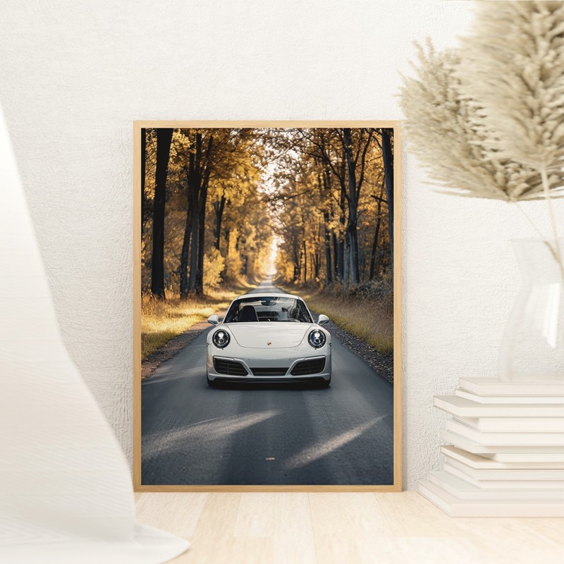Porsche 911 Targa Canvas Wall Art, White Porsche Poster Print, Classic Car Print gallery