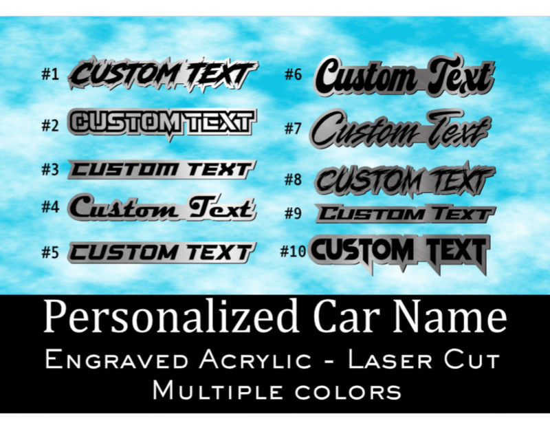 CUSTOM TEXT Engraved Emblem, Car badge, Car emblem BRUSHED SILVER Text Name Logo