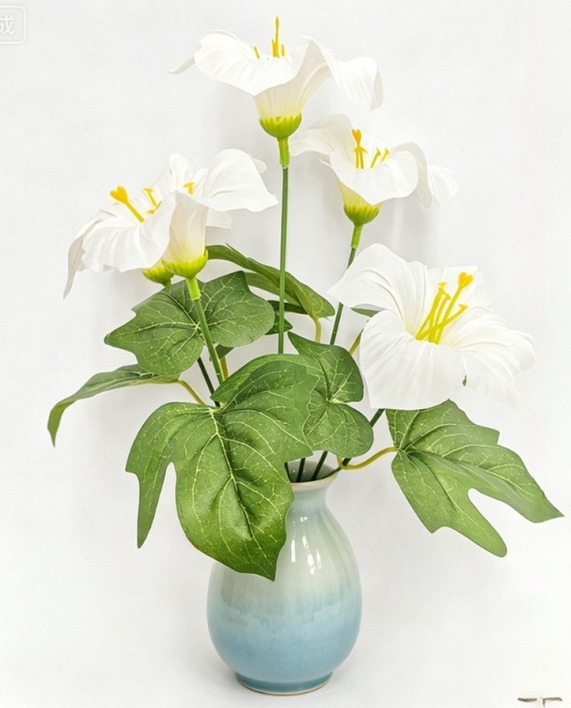 5 Heads Artificial Morning Glory Flowers,Milky White Fake Silk Bouquet,for Decor gallery