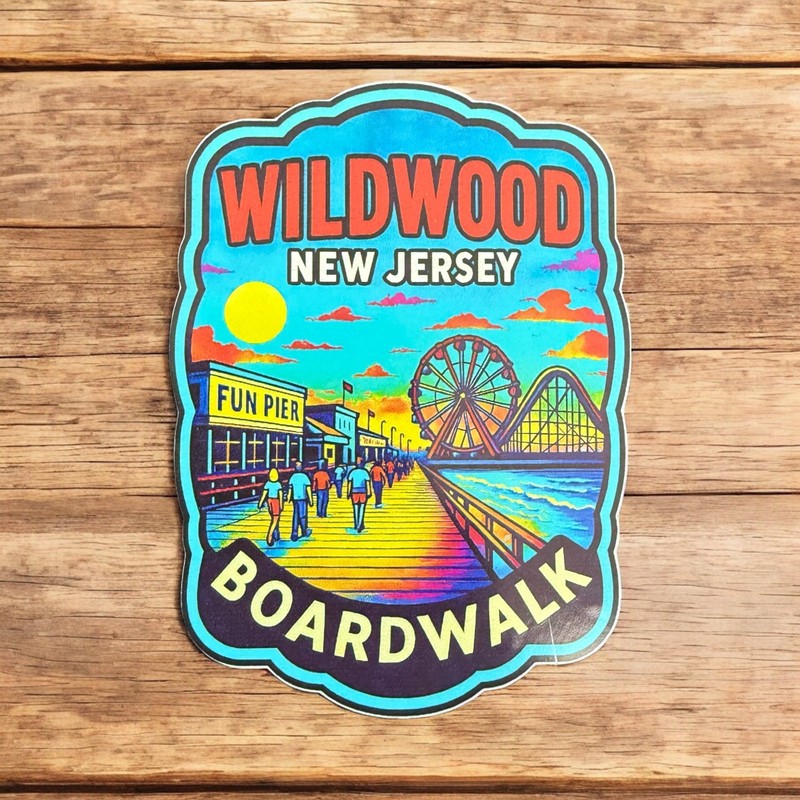 Wildwood, New Jersey Boardwalk Vinyl Decal Sticker 3.75″ Vintage Travel Vacation
