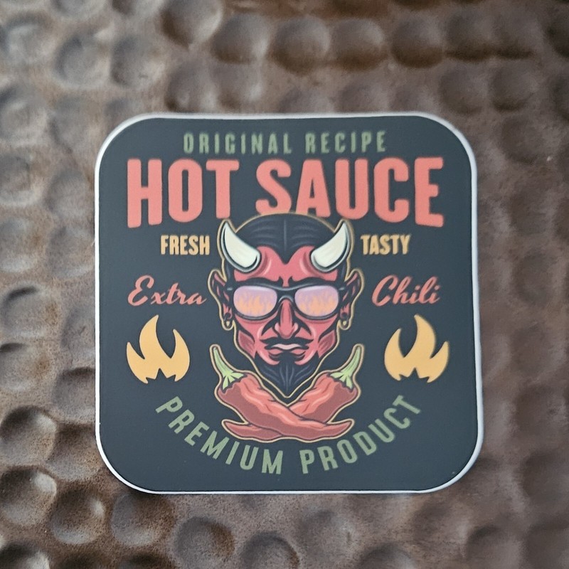 DEVIL HOT SAUCE Opaque Sticker UV Resistant Vinyl 3 inch HOT AS THE DEVIL!