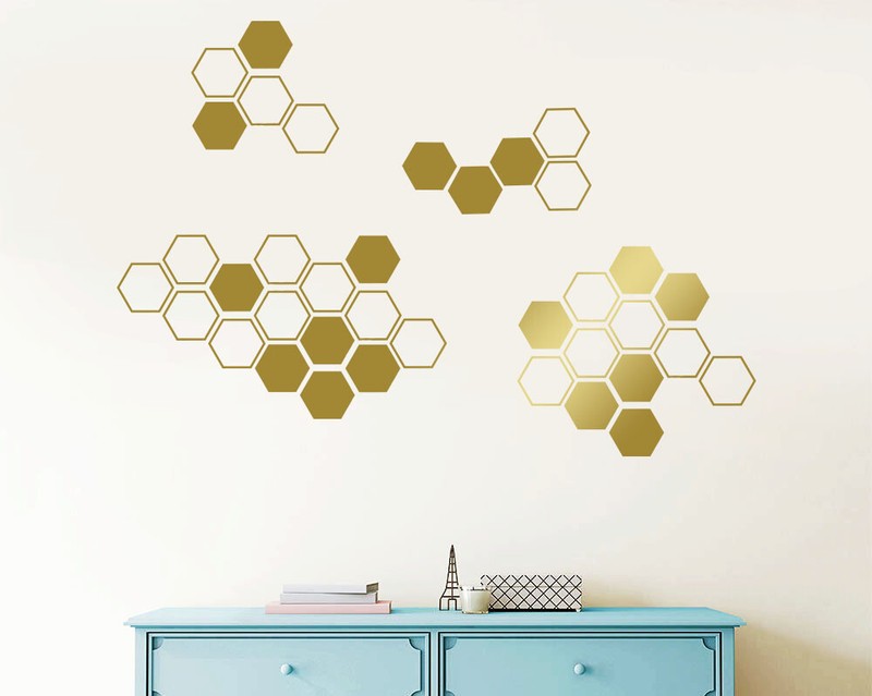 Honeycomb Wall Decals, Hexagon Wall Decals, Gold Vinyl Decals, Honeycomb ga47