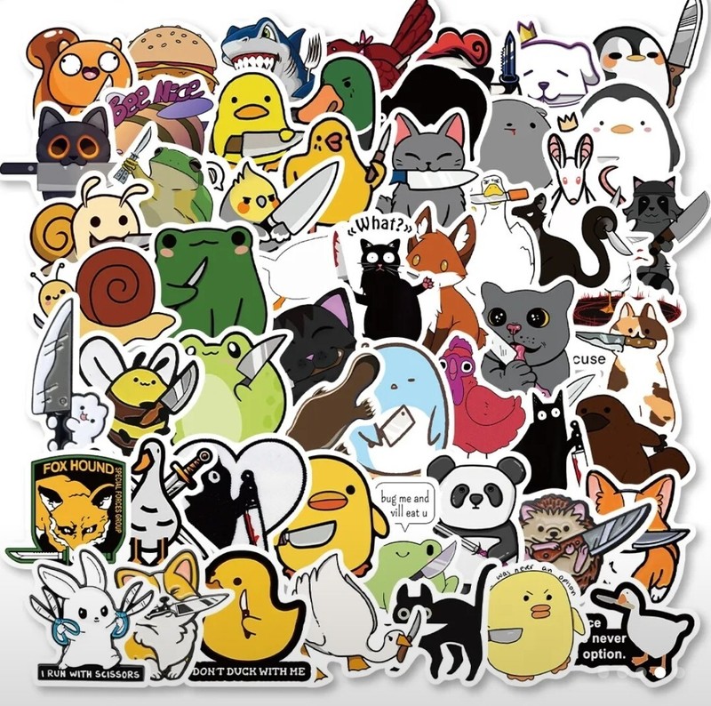 10 PCS Cute Funny Sarcastic Animals With Knives Stickers BRAND NEW