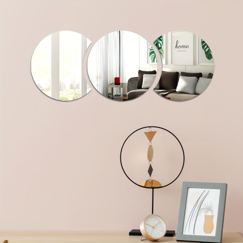 Vertical Stacked Round Mirror Decal Lightweight Safe Modern Living Room Wall Art gallery