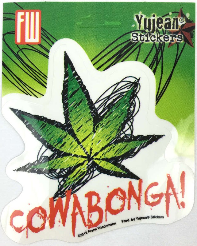 Cowabonga Sketch Cannabis Leaf Die-Cut Decal Sticker Weed Pot Marijuana Fun