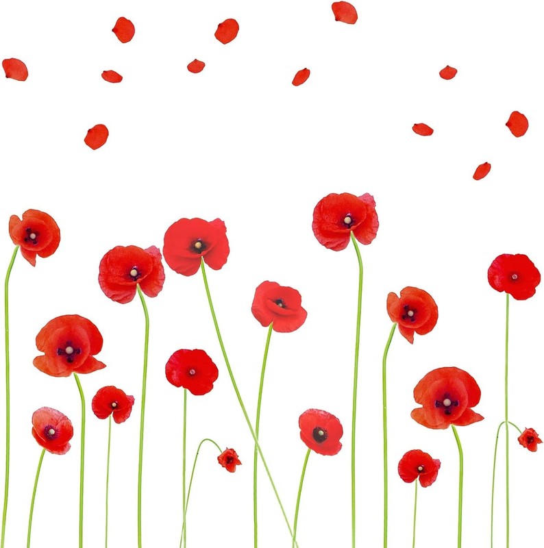 2 Sheets Red Poppy Flower Wall Decals Beautiful Floral Wall Stickers…