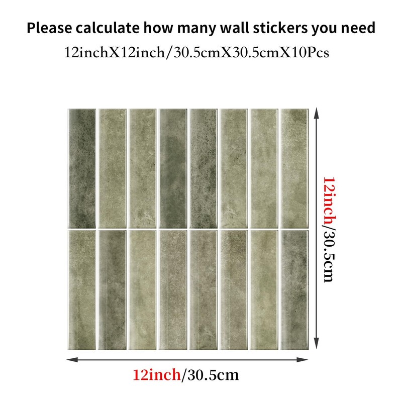 10 Sheets 12x12inch Retro Green 3D Vinyl Backsplash Tiles, Self-Adhesive Peel... gallery