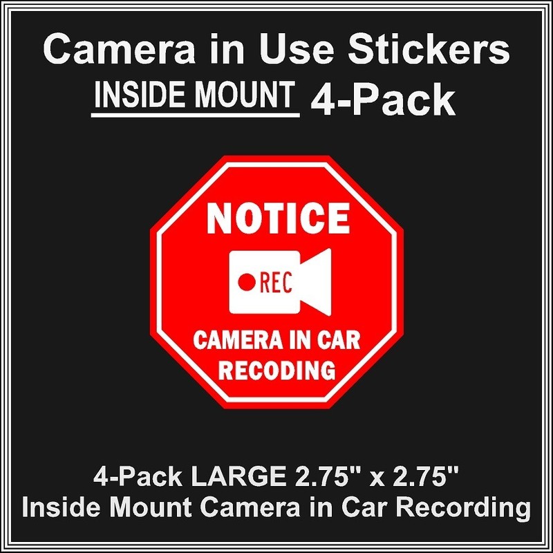 Camera in Car Recording Video 4-Pack INSIDE MOUNT Decals Red Stop Shape 2.75″