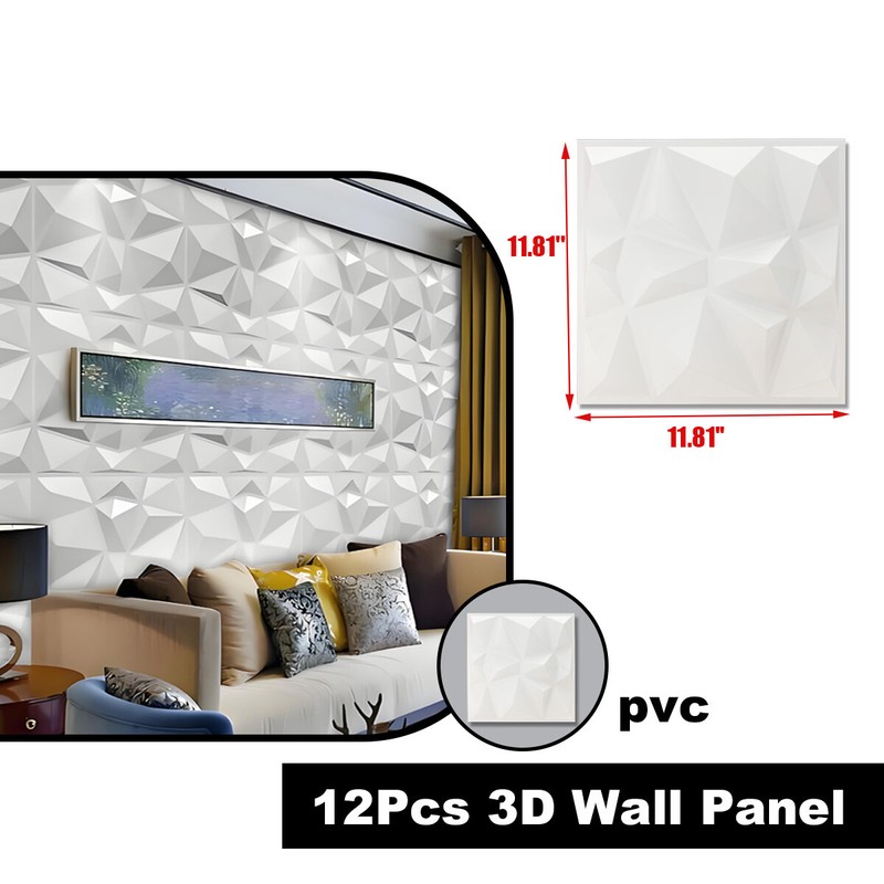 Art3d Decorative 3D Wall Panels in Diamond Design 30x30cm Matt White (12 Pack)