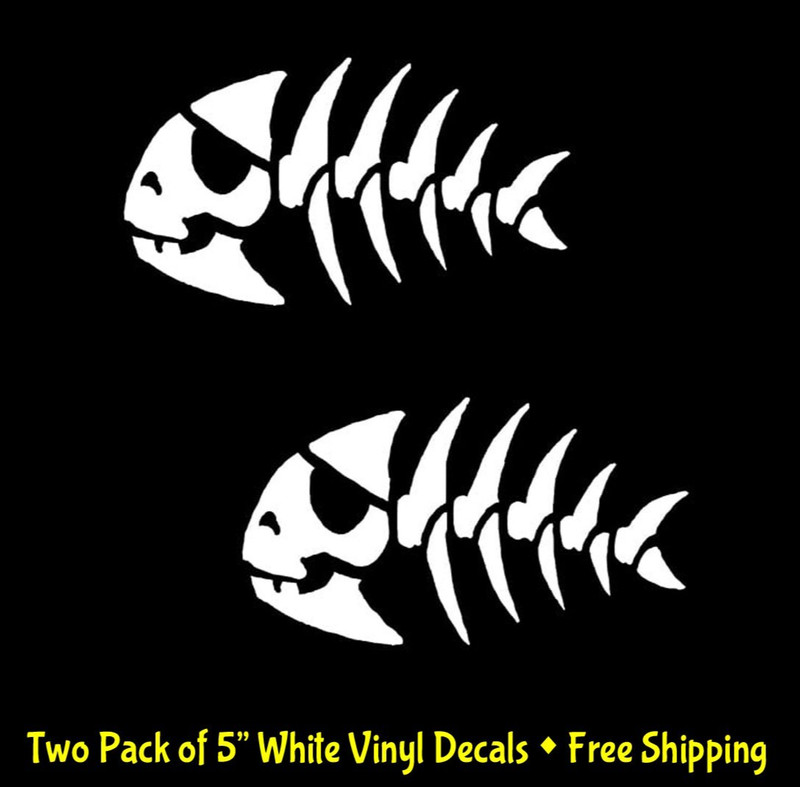 FSM Jolly Pirate Fish Two Pack 5″ White Vinyl Decals Car Truck Window Laptop Mug