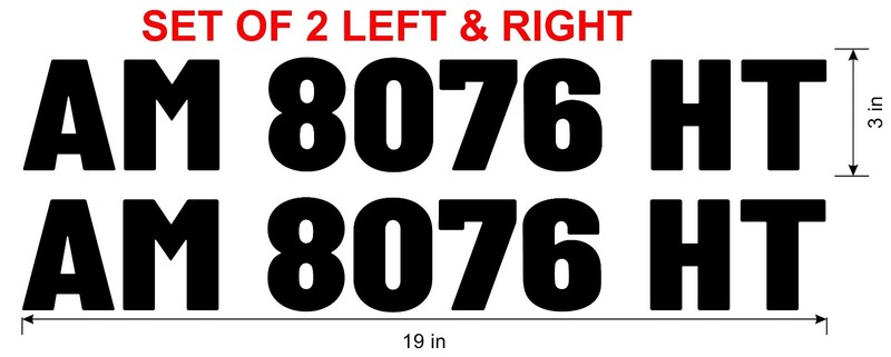Custom Boat Registration Numbers Letters Decal 3″ x 19″ set of 2, many color