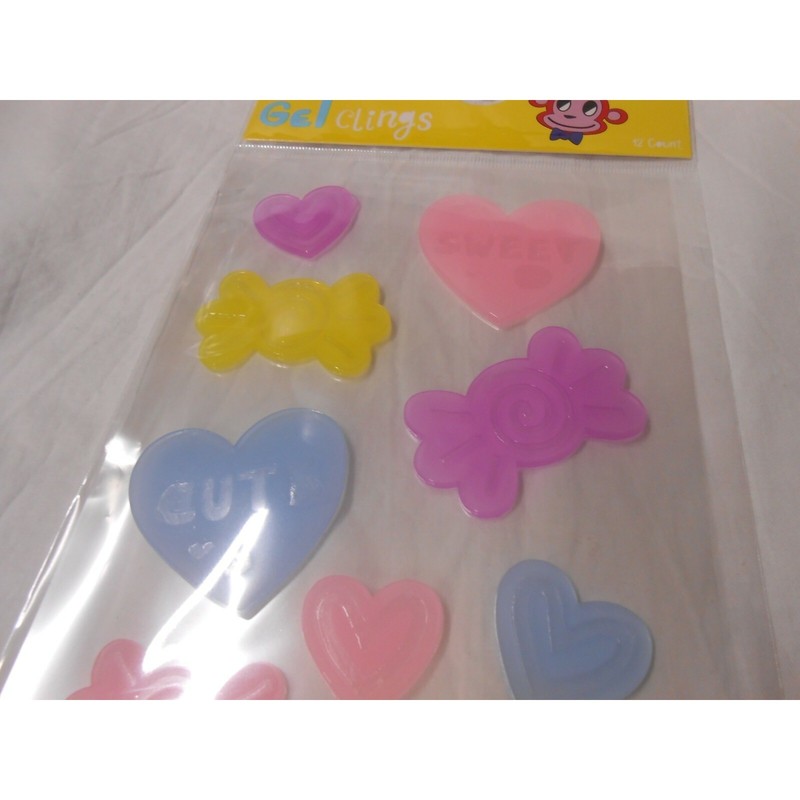 NEW CUTE Valentines Day Hearts Sweets Candy Window Gel Clings Decorations 12 pcs gallery