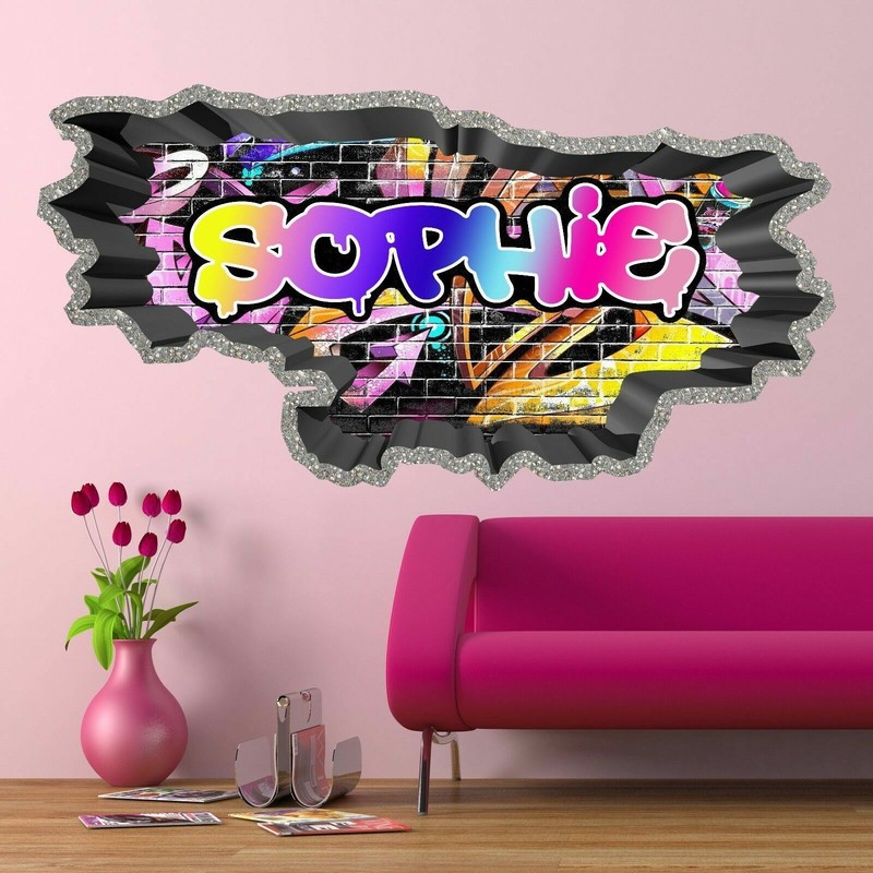 3D Graffiti Name Custom Personalized Vinyl Wall Sticker DIY For Home Decor