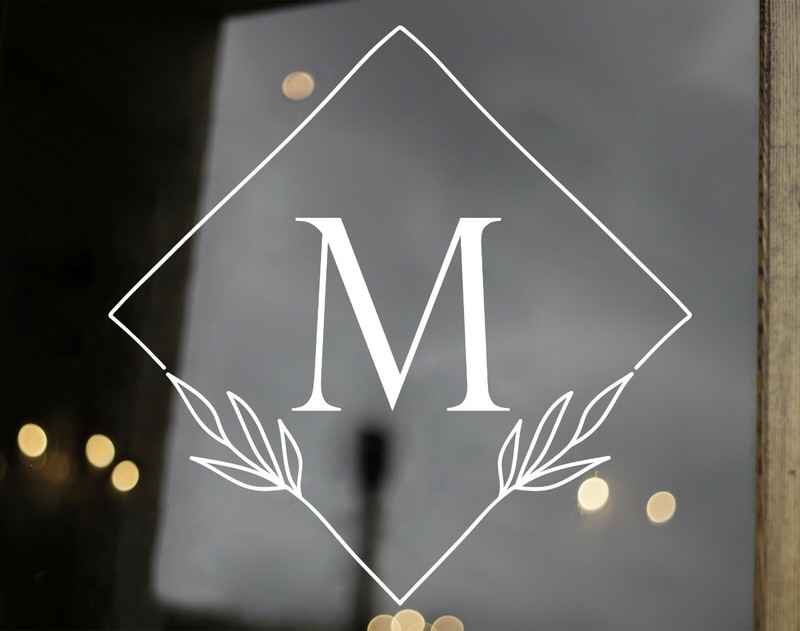 Monogram in Diamond Wreath Vinyl Decal - Family Name Initial - Die Cut Sticker