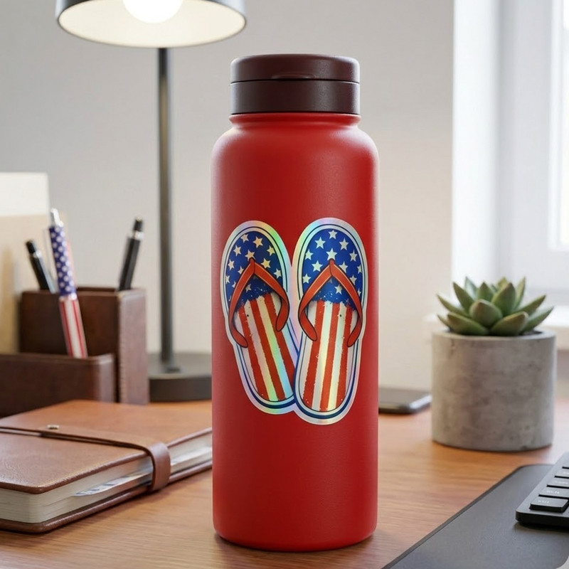 USA Flag Flip Flops Vinyl Decal 2-Pack 3x3 Holographic Patriotic Summer Sticker gallery