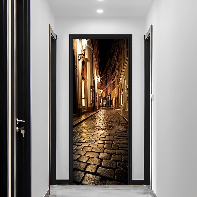 Door Wallpaper Murals 3D Alley at Night Door Wallpaper Sticker Self Adhesive ... gallery