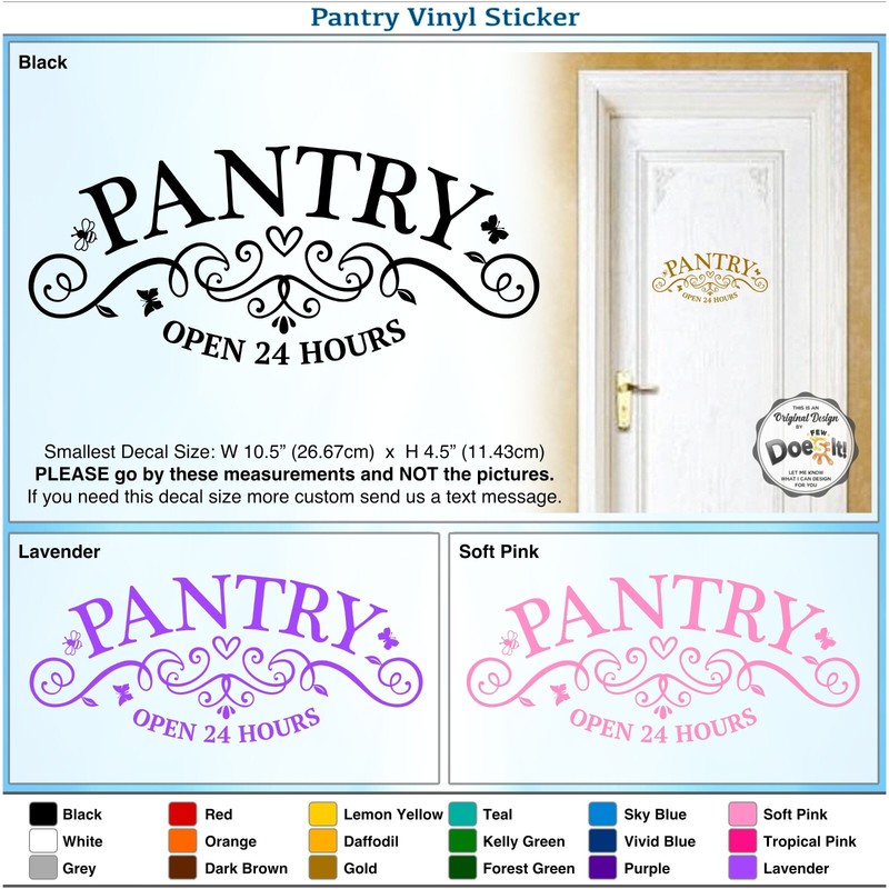 Pantry Door Decal Open 24 Hours Sign Modern Kitchen Antique Vintage Vinyl D200 gallery