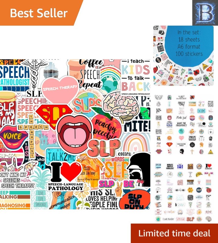 100 Fun SLP Stickers – Waterproof Vinyl – Perfect for Speech Therapy Gifts