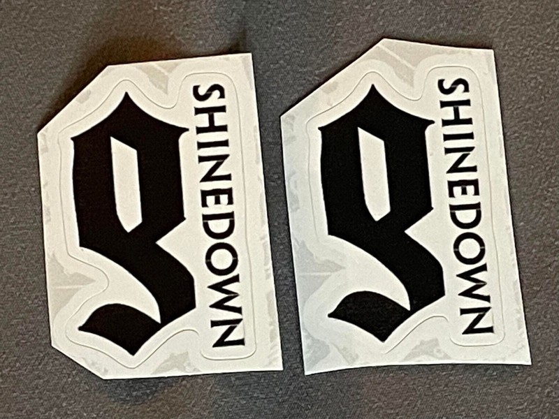Lot (2) SHINEDOWN 1 1/8″ x 1 3/4″ Band Logo STICKERS Black White FAST! FREE!