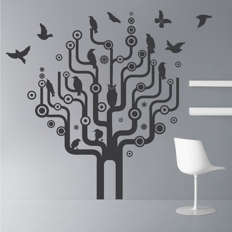 Urban Bird Tree Wall Art Design, Cool Tree And Bird Wall Vinyl, Artsy Tree, a14 gallery