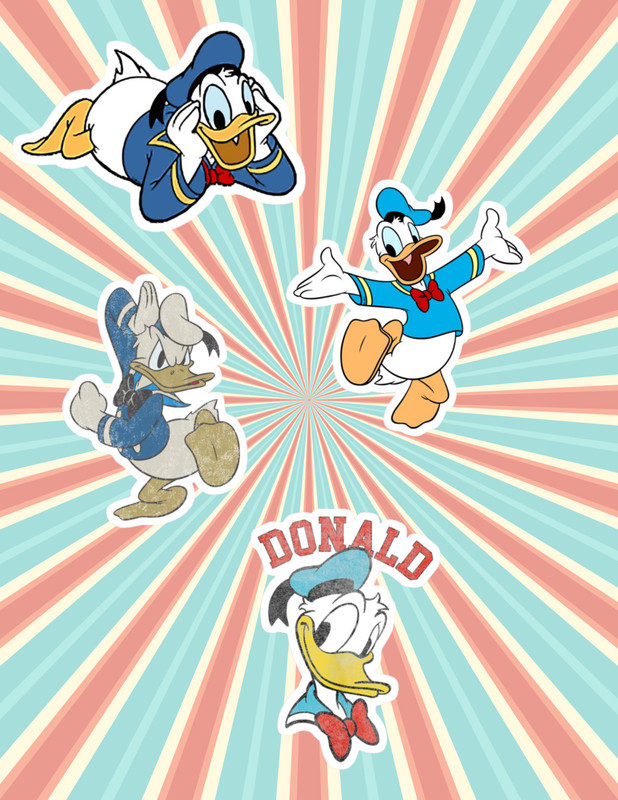 Donald Duck Retro Cartoon 4pc Sticker Pack