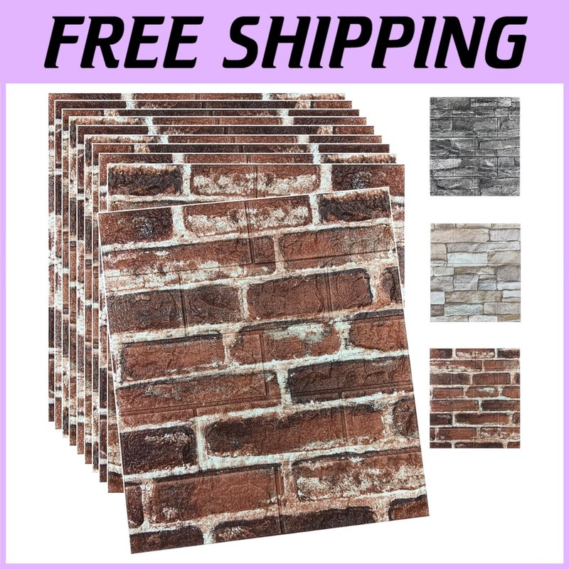 Red 3D Brick Wall Panels 20PCS Peel and Stick Foam Wallpaper