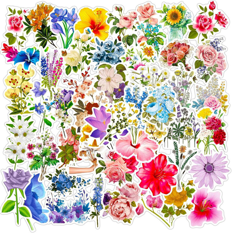 Flower Stickers for Kids Teens Girls, 100Pcs Waterproof Flower Stickers for Wate gallery
