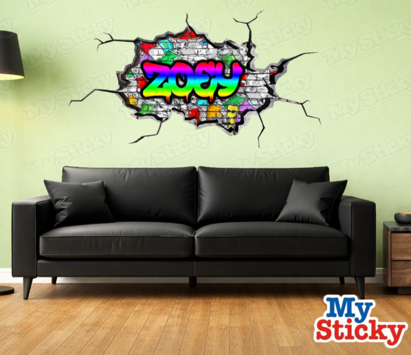 Custom Graffiti Name Wall Decal 3D Brick Breakthrough Personalized Room Sticker gallery