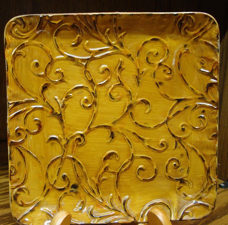 Metal Plates 2) Caramel Scrolled Wall Art Modern Style 9.7″x9.7″ Home Decor 782