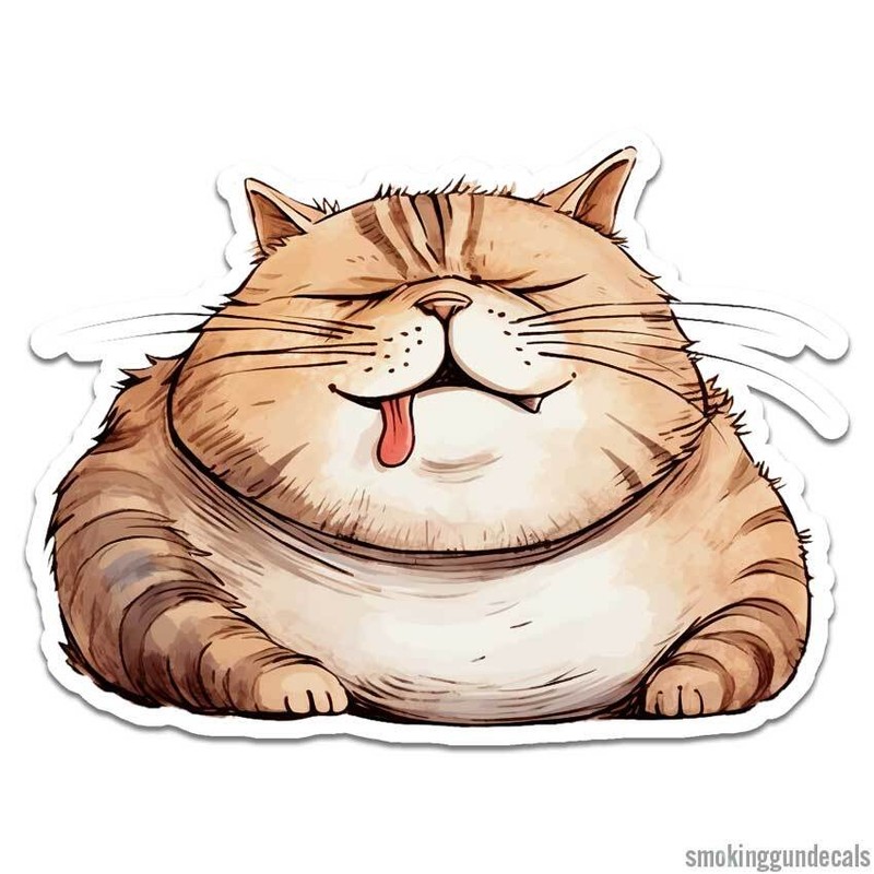Funny Fat Cat, Vinyl Decal Sticker, Indoor Outdoor, 3 Sizes, #12364