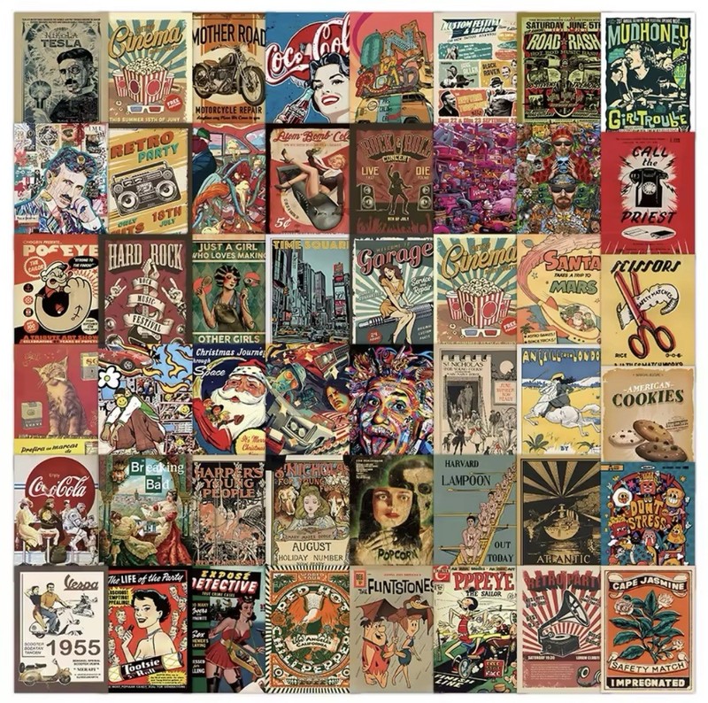Retro Vintage Style Stickers 50pk Matte Classic Poster Stickers FREE SHIPPING gallery