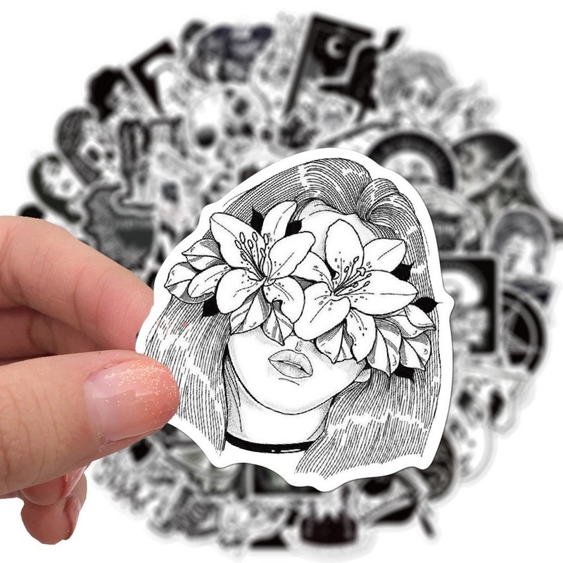 200/100/50 Black and White Dark Gothic Graffitr Sticker Packs gallery
