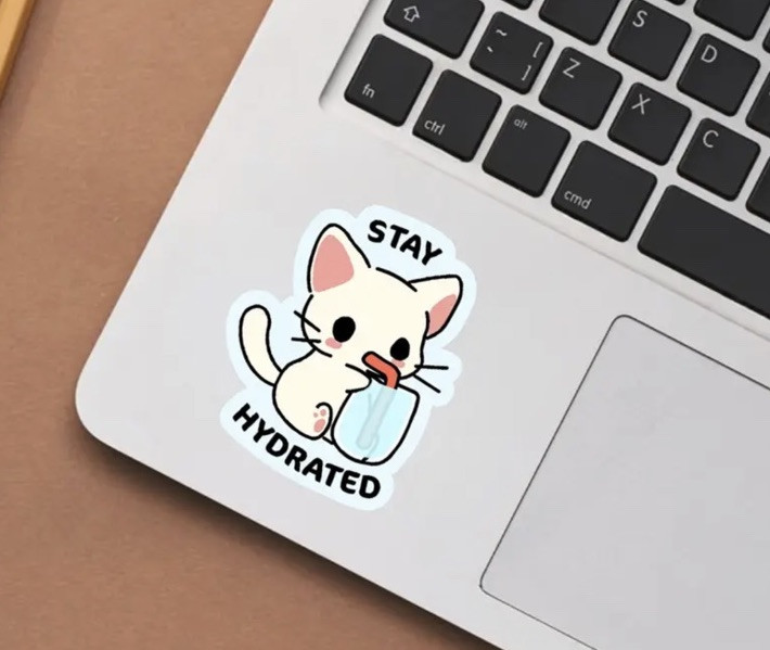 Sticker - Kawaii White Kitty Cat, Stay Hydrated Vinyl Stickers Decal For Tumbler gallery