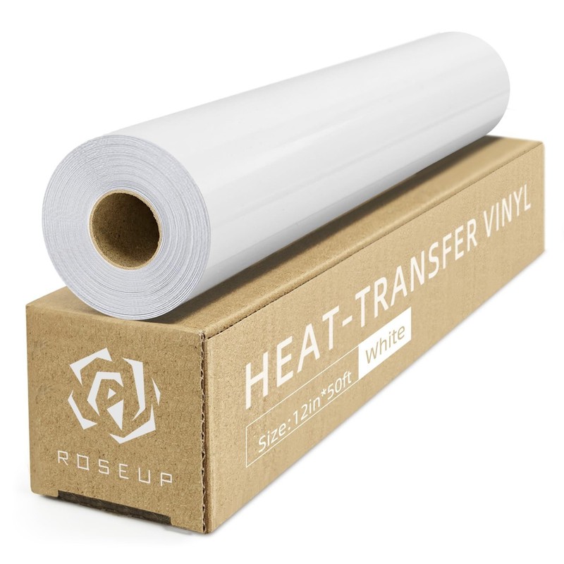 White Heat Transfer Vinyl Roll, 12″ x 50ft, White HTV for T-Shirts, Hoodies, …