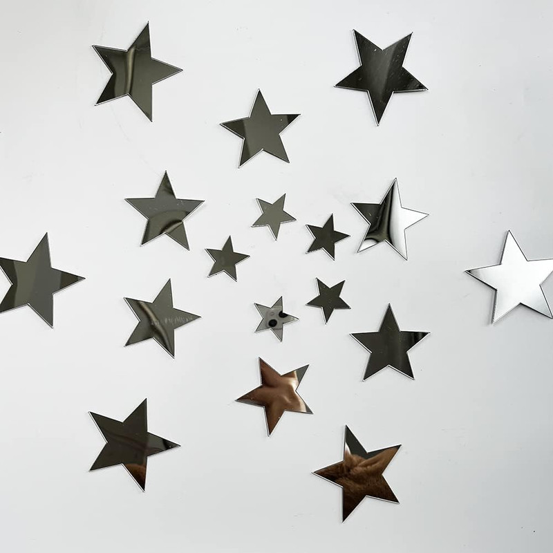 40Pcs Silver Stars Acrylic Mirror Wall Stickers with Adhesive Art Decal Satin Pa gallery