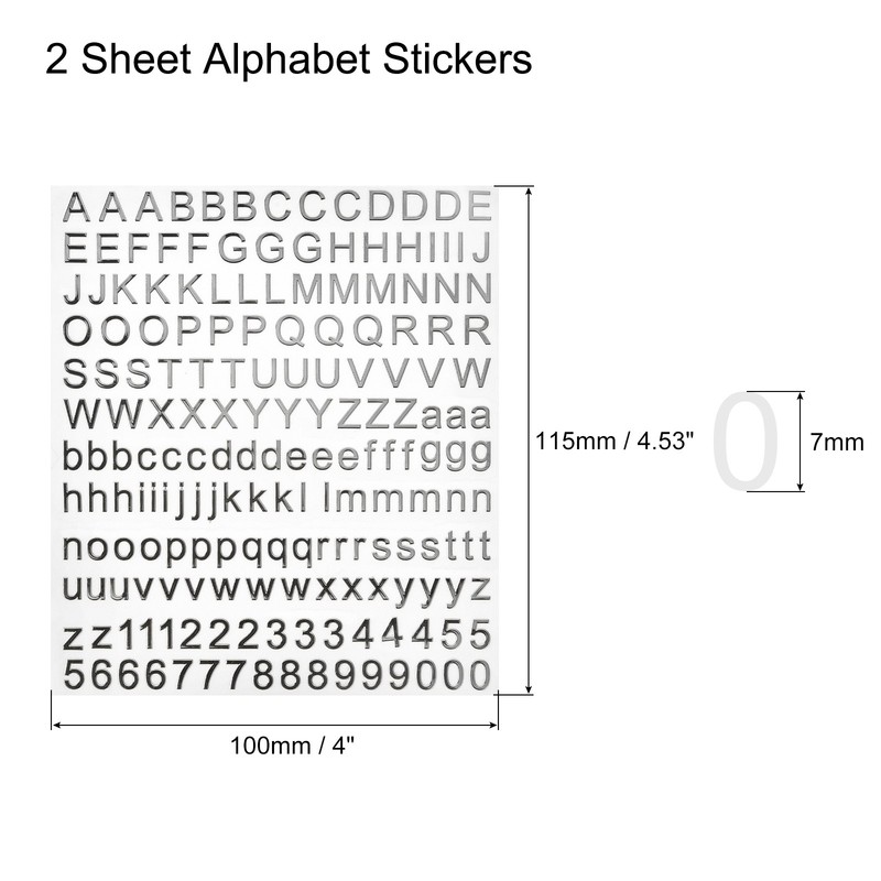 2 Sheet Alphabet Letters Number Stickers Foil Glitter Self Adhesive Silver gallery