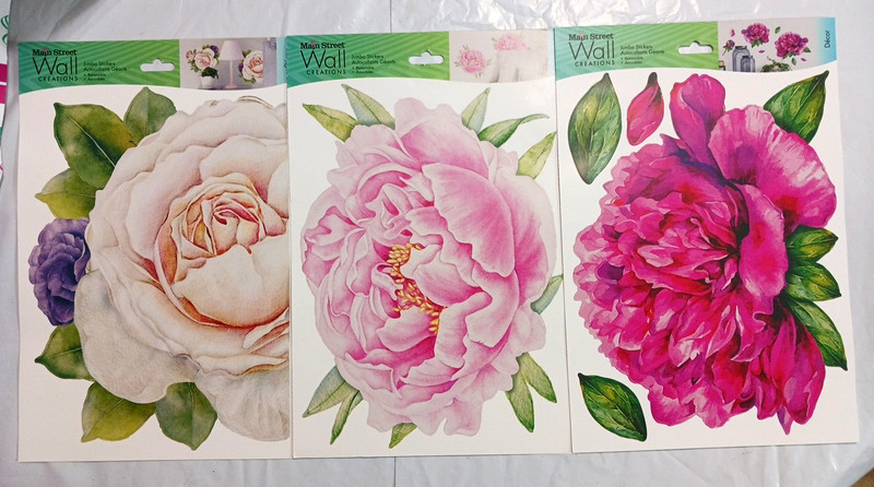 Wall Decals 10" Flowers. Rose + Pink. 3 sets. Peel and stick floral decorations gallery