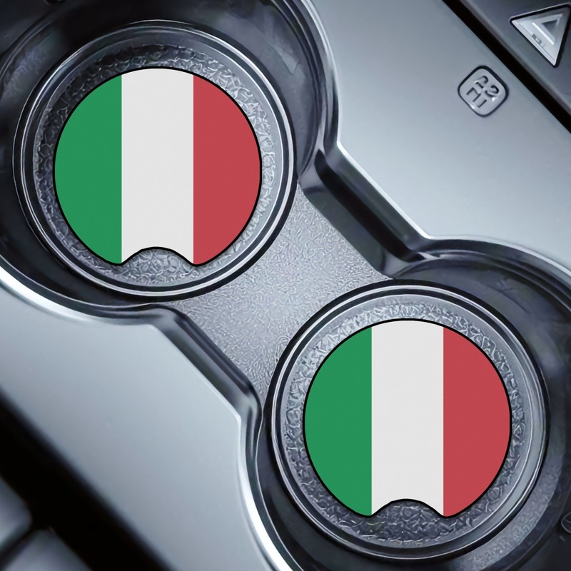2 Pcs ITALY Car Cup Holder Coaster Soft & Washable Non-Slip Neoprene Rubber