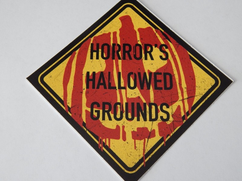 Horror’s Hallowed Grounds Pumpkin Halloween Sticker 4″ X 4″ Red Yellow Black New