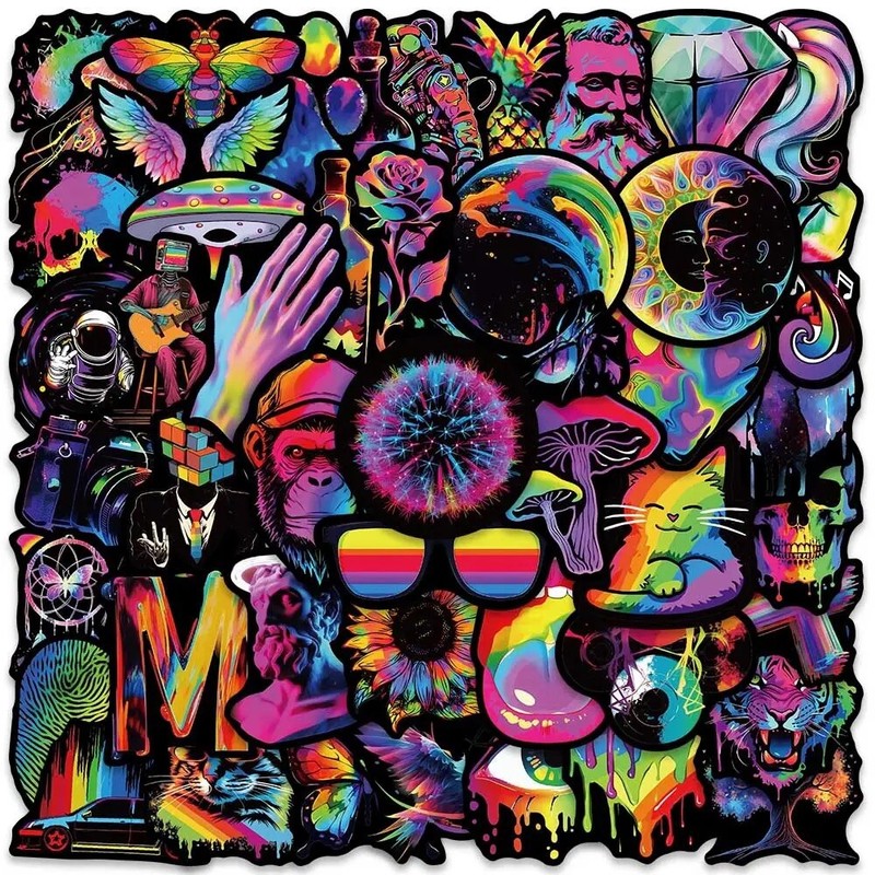 Rainbow Tie Dye Stickers 50pk Trippie Hippie Graphics Stickers Random Mixed