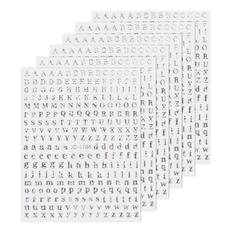 6 Sheets Letter Nail Stickers Self-Adhesive Alphabet Nail Stickers DIY Silver