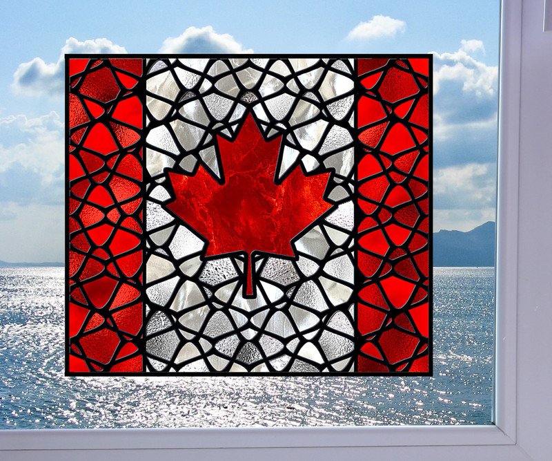 Canadian Flag WINDOW CLING Sun-catcher Size 9″ Rectangle ~ Repositionable Vinyl