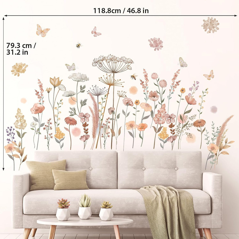 Boho Watercolor Flower Wall Decal Stickers Floral Wildflower Dandelion Peel gallery