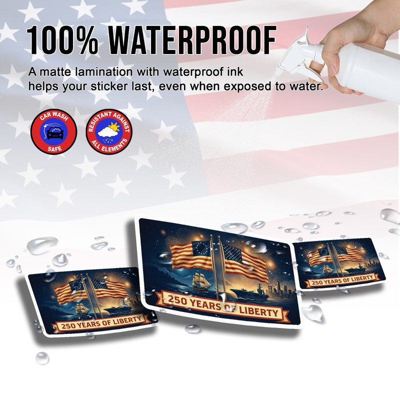 250th Anniversary of USA Sticker, 250 Years Of Liberty, Patriotic Flag Size 5" gallery