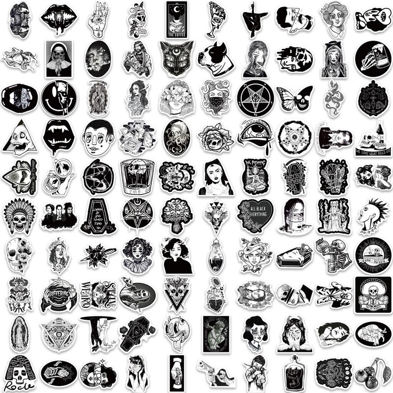 200/100/50 Black and White Dark Gothic Graffitr Sticker Packs gallery