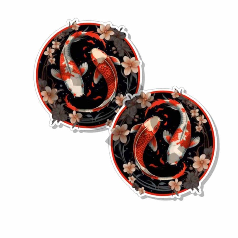 Koi Fish Two Fishes Decals Japanese Fish Stickers Tackle Box RV Truck Trailer
