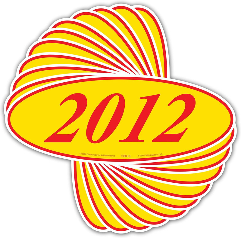 Ez-Line Large Oval Year Stickers for Car Windshields in Red and Yellow