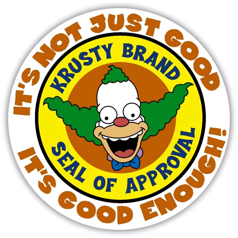 Krusty Brand Seal of Approval 4″x6″ Vinyl Sticker Sheet – 6 per Sheet 1.75″ each
