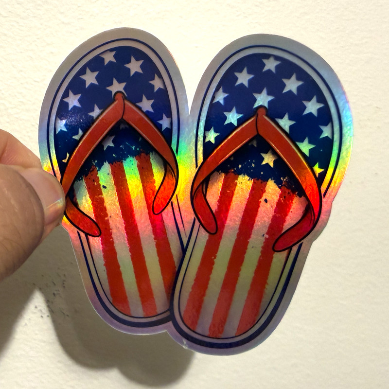 USA Flag Flip Flops Vinyl Decal 2-Pack 3x3 Holographic Patriotic Summer Sticker gallery