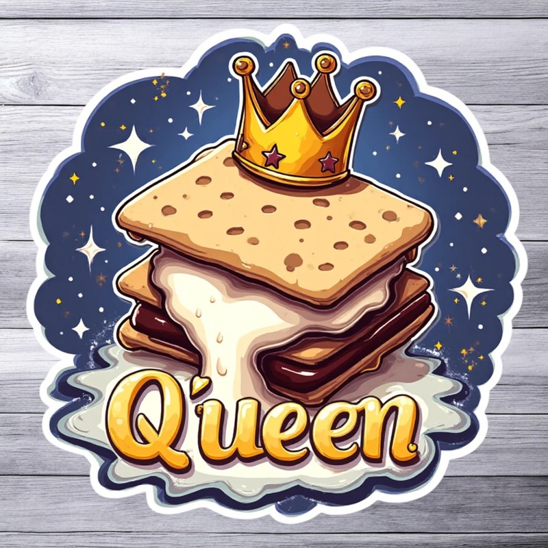 Camping sticker vinyl decal queen smores dessert crown campfire night art